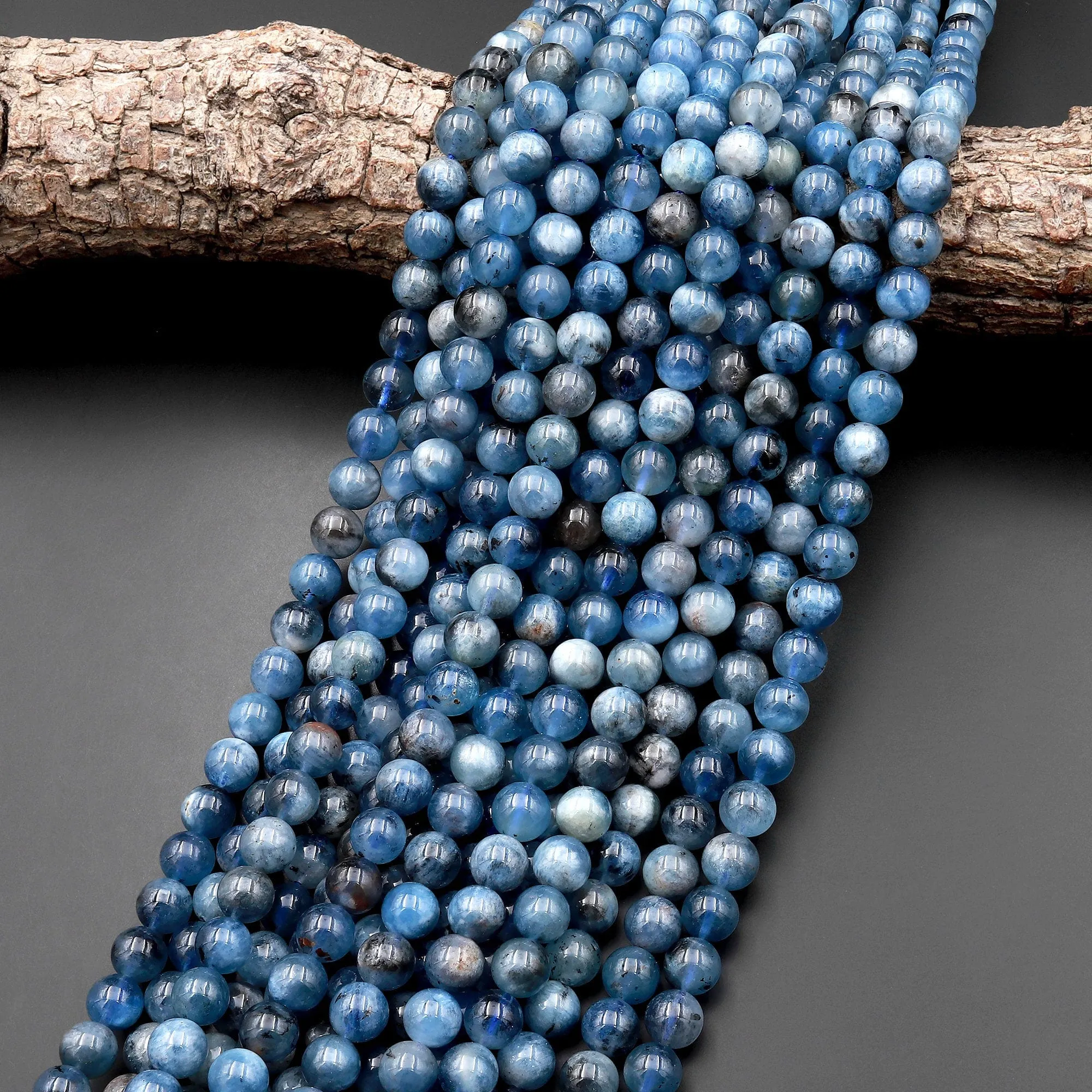 AA Natural Stormy Blue Santa Maria Aquamarine 4mm 5mm 6mm 8mm 10mm Round Beads 15.5" Strand