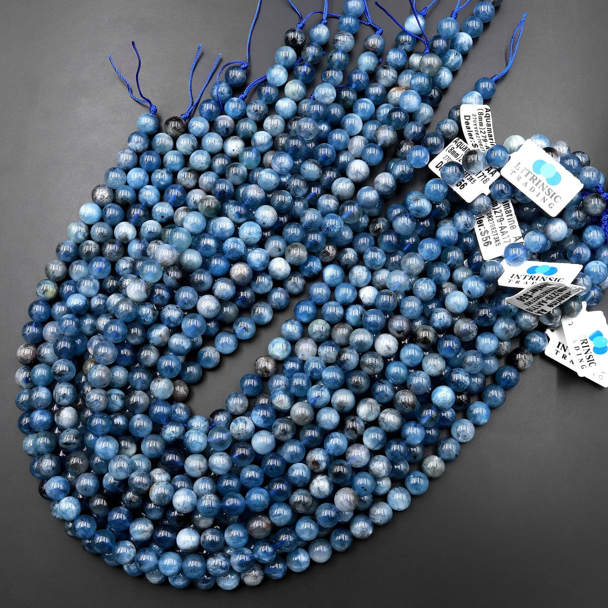AA Natural Stormy Blue Santa Maria Aquamarine 4mm 5mm 6mm 8mm 10mm Round Beads 15.5" Strand