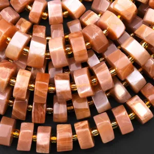 AAA Chatoyant Natural Peach Moonstone 12mm 14mm Faceted Rondelle Wheel Gemstone Beads 15.5" Strand