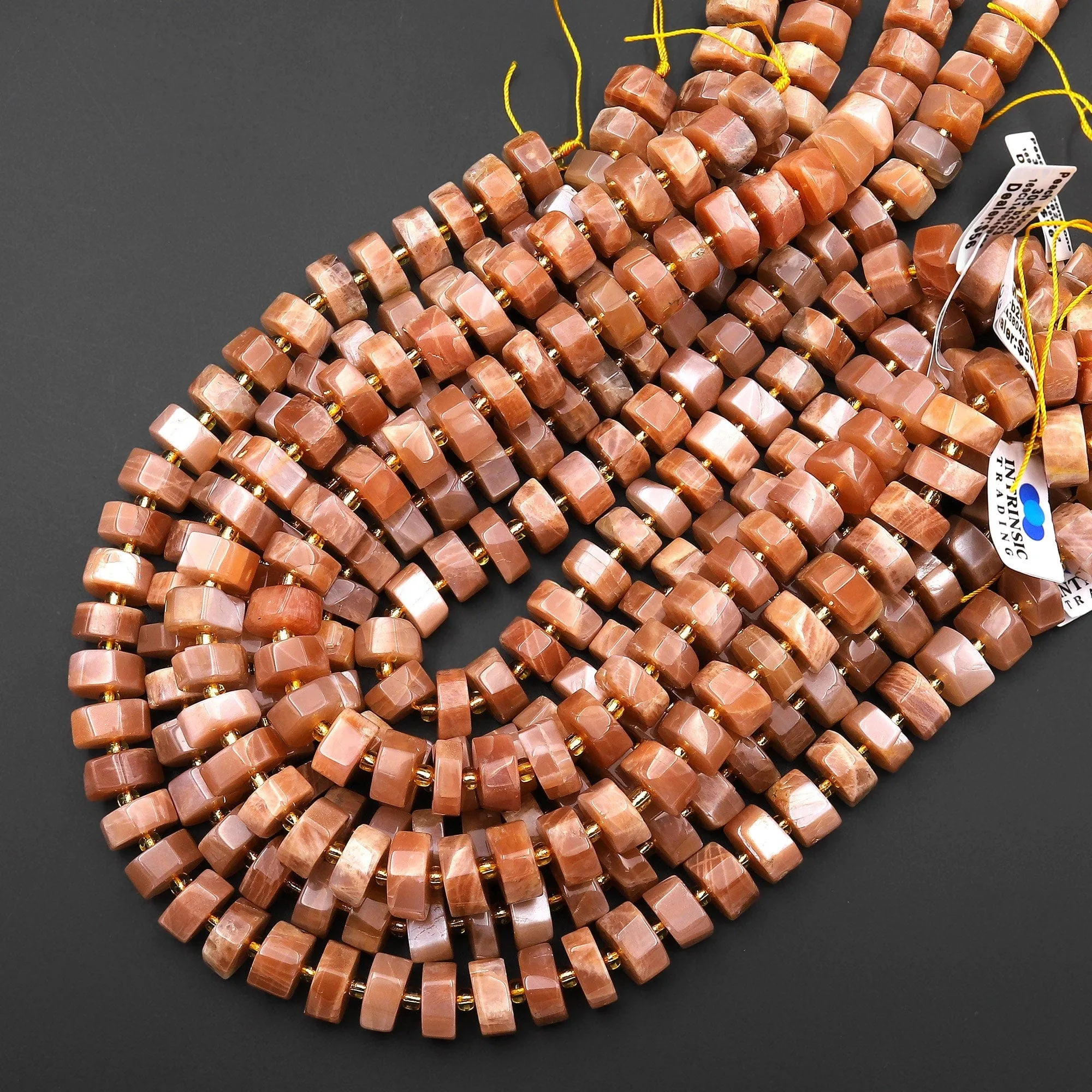 AAA Chatoyant Natural Peach Moonstone 12mm 14mm Faceted Rondelle Wheel Gemstone Beads 15.5" Strand