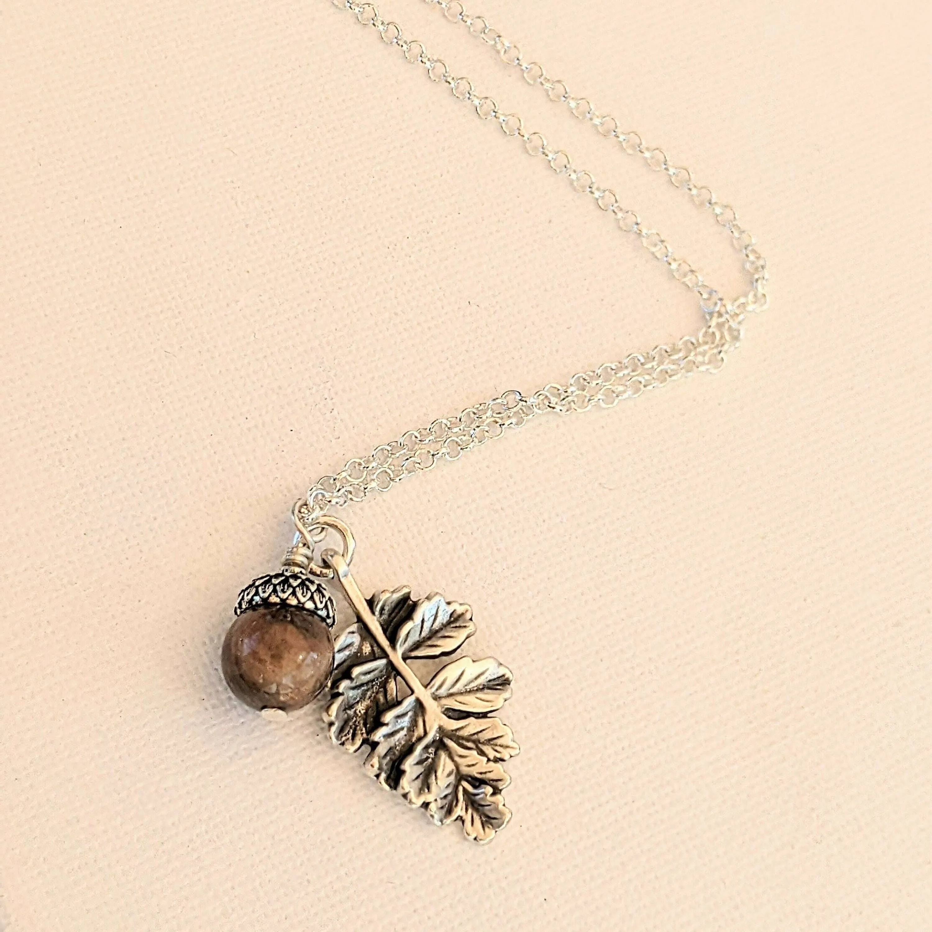 Acorn Oak Leaf Necklace, Silver