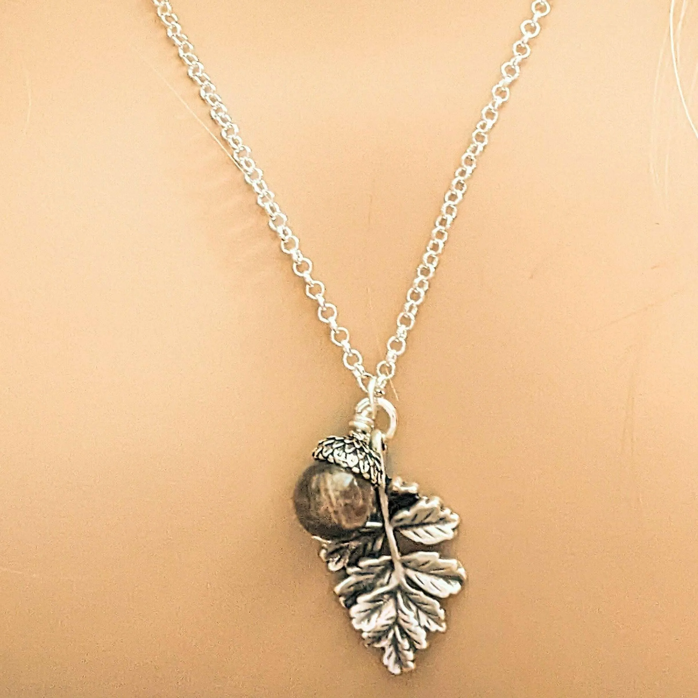 Acorn Oak Leaf Necklace, Silver