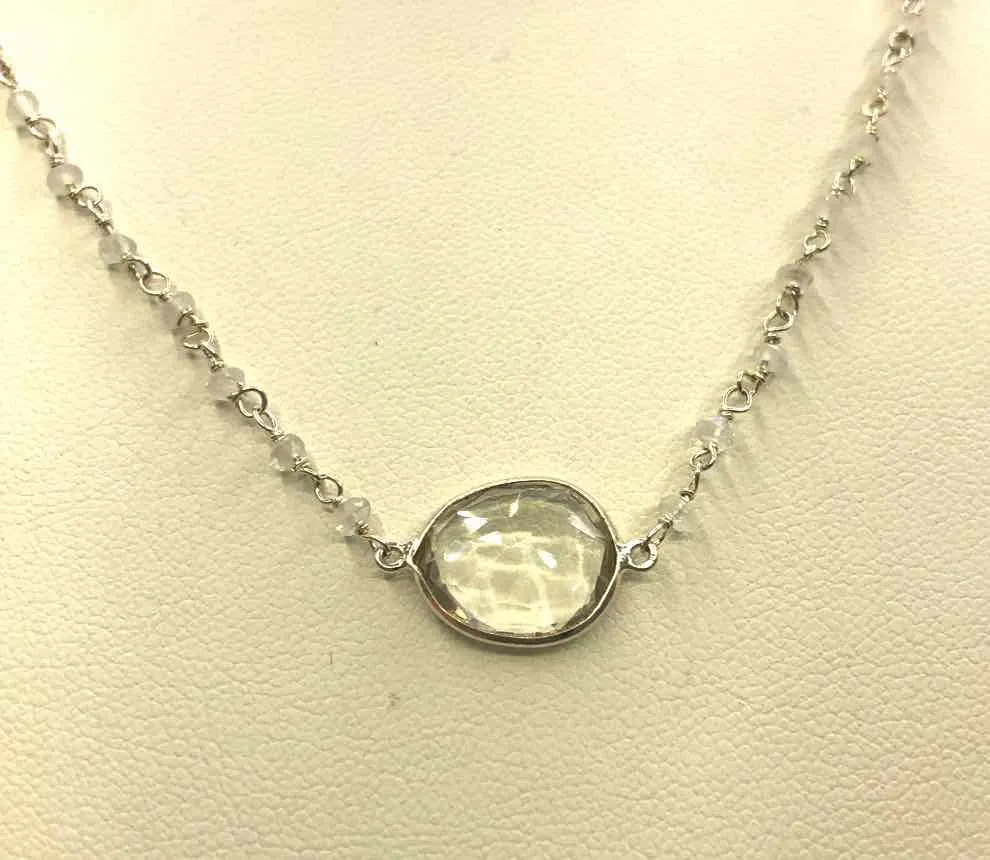 AMELIA ROSE DESIGN Sterling Silver Rainbow Moonstone Faceted 14"-16" ss Necklace