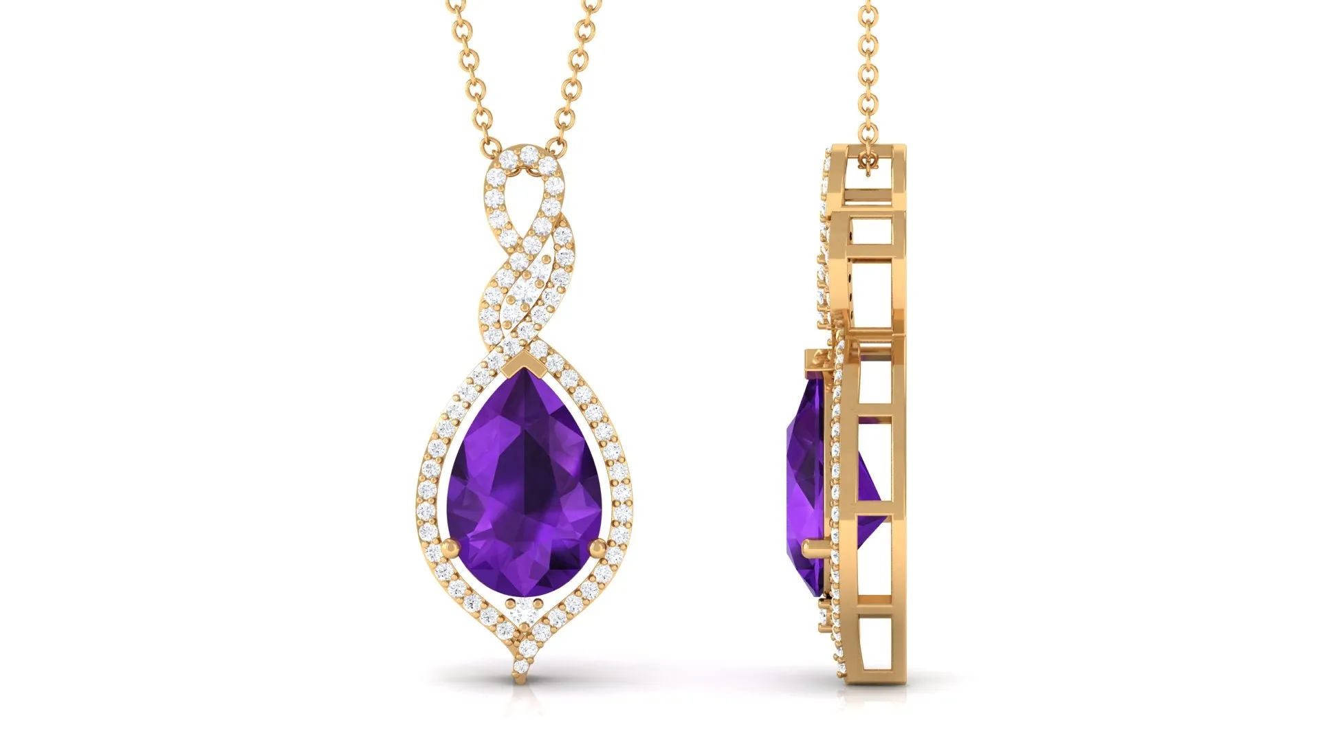 Amethyst and Moissanite Teardrop Dangle Pendant