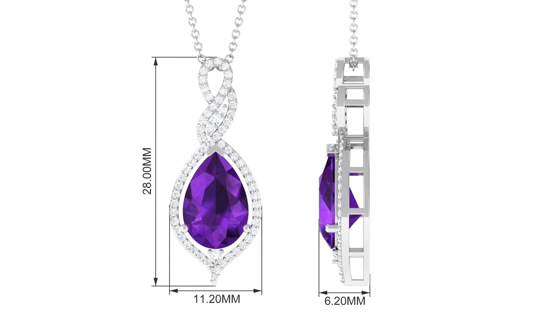 Amethyst and Moissanite Teardrop Dangle Pendant