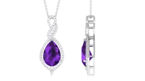Amethyst and Moissanite Teardrop Dangle Pendant