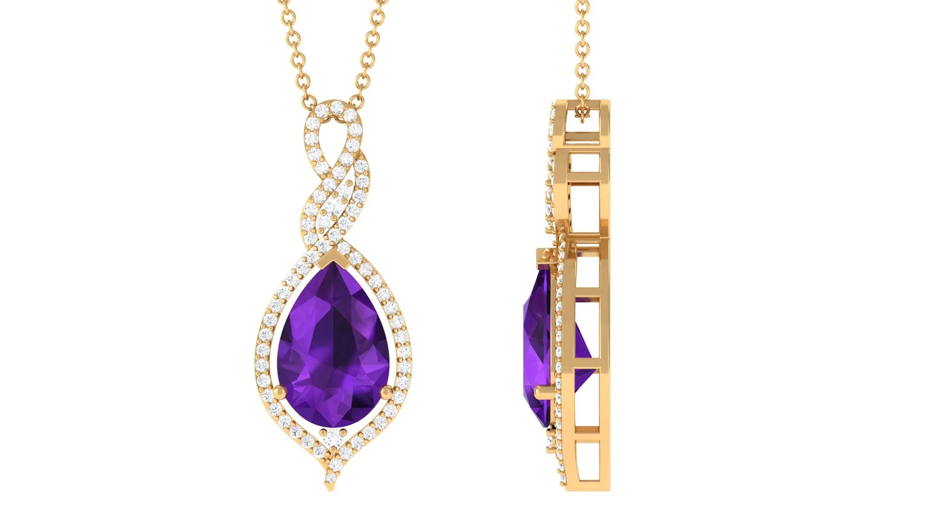 Amethyst and Moissanite Teardrop Dangle Pendant