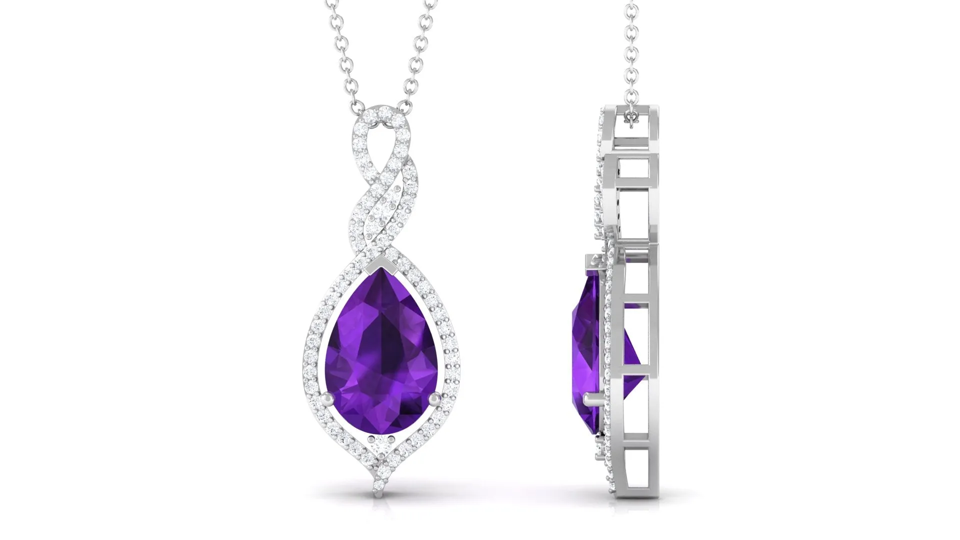 Amethyst and Moissanite Teardrop Dangle Pendant