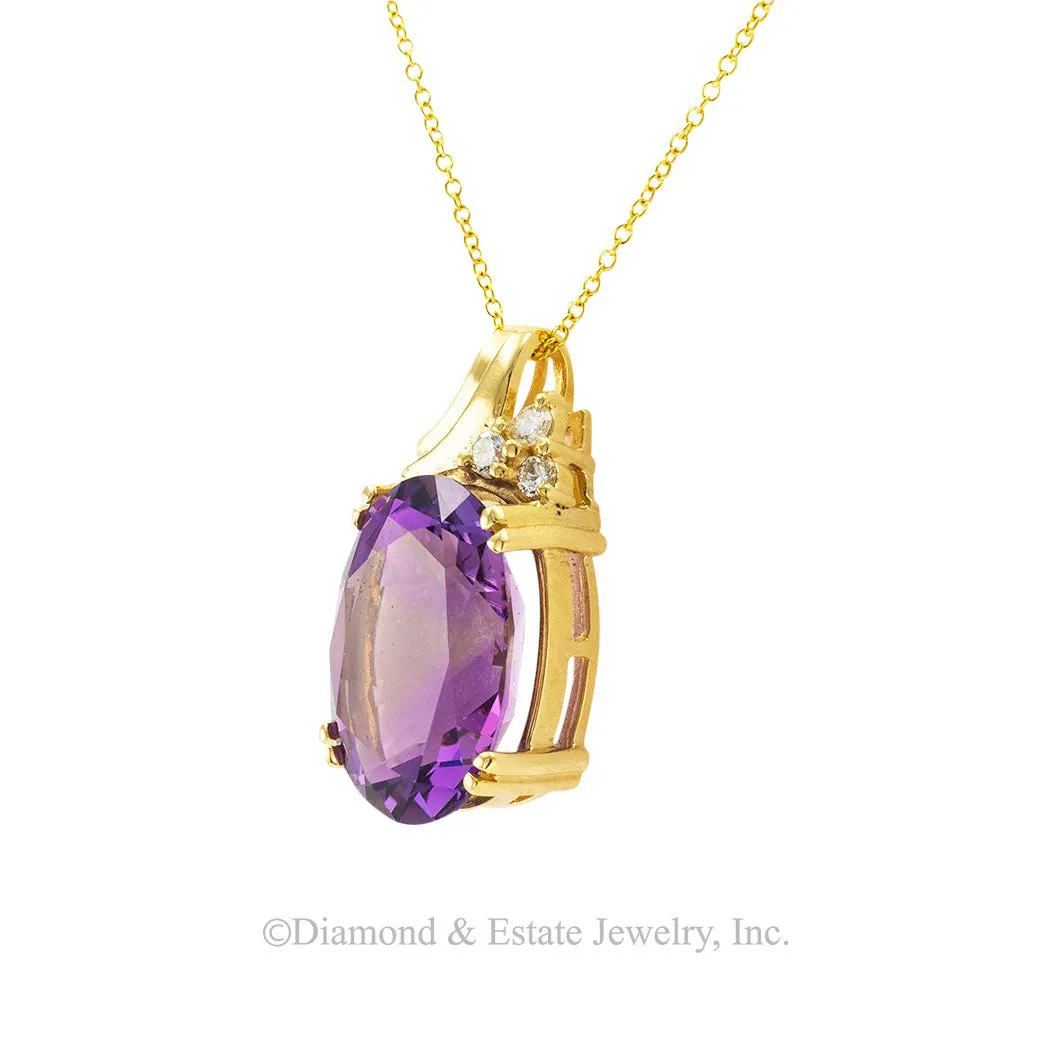 Amethyst Diamond Yellow Gold Pendant