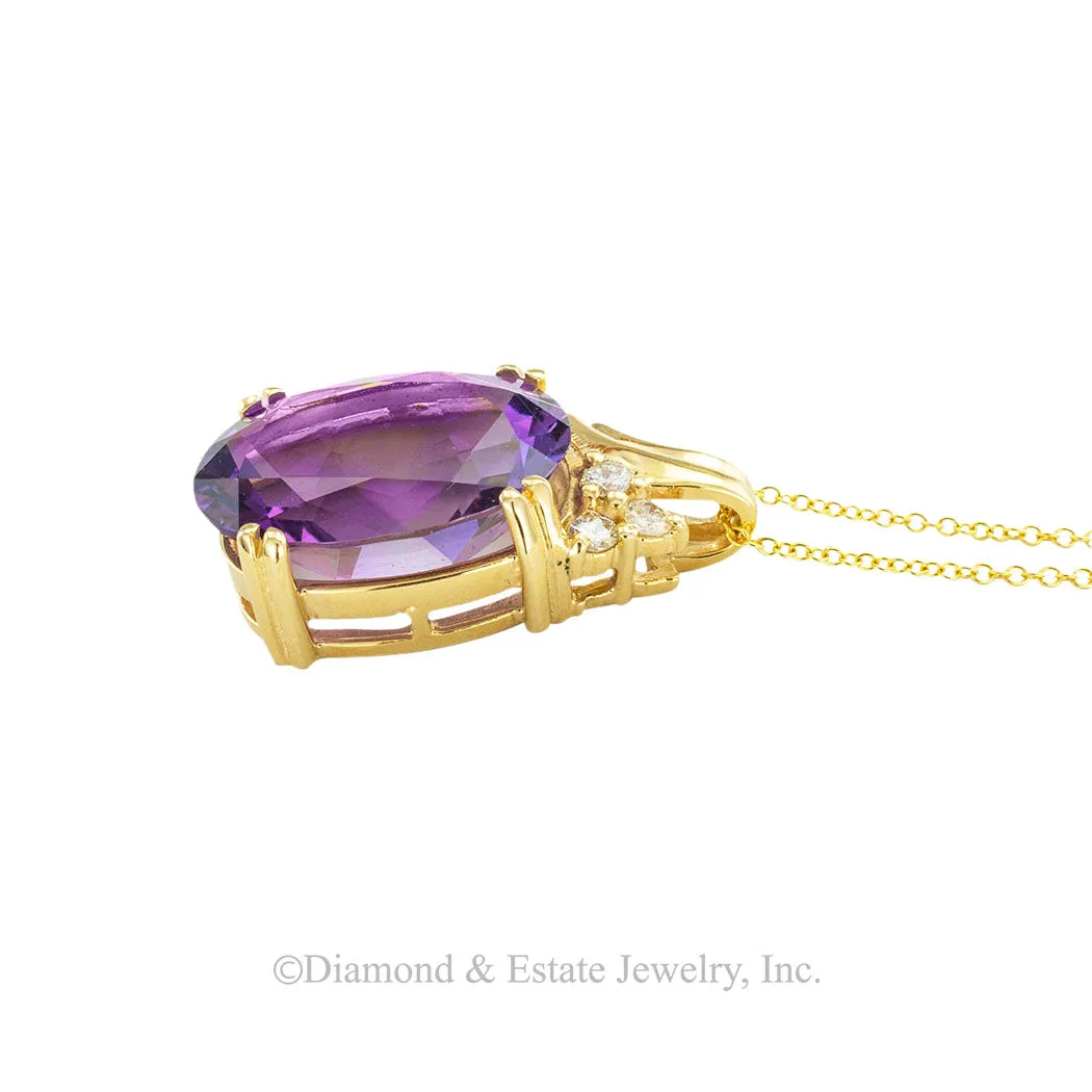 Amethyst Diamond Yellow Gold Pendant