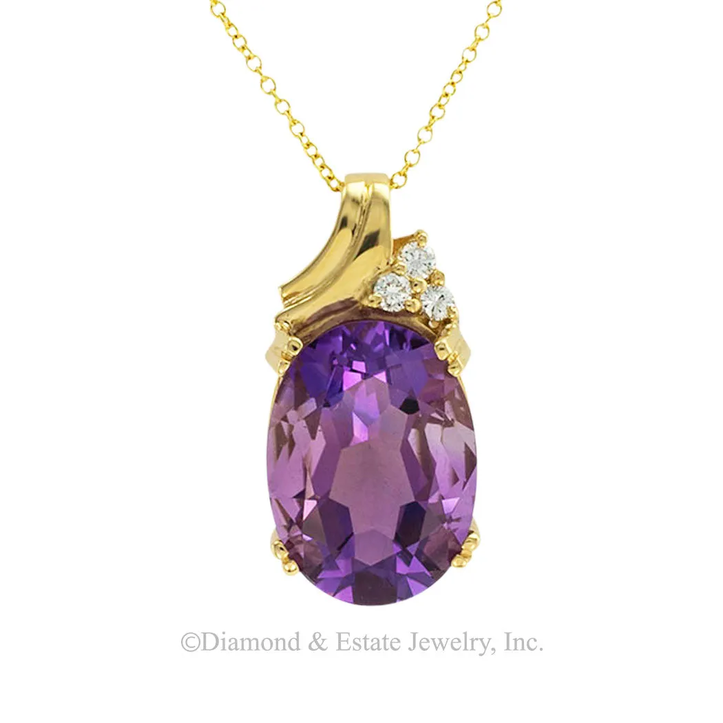 Amethyst Diamond Yellow Gold Pendant