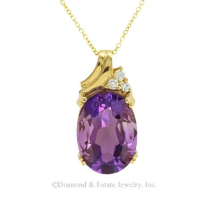 Amethyst Diamond Yellow Gold Pendant