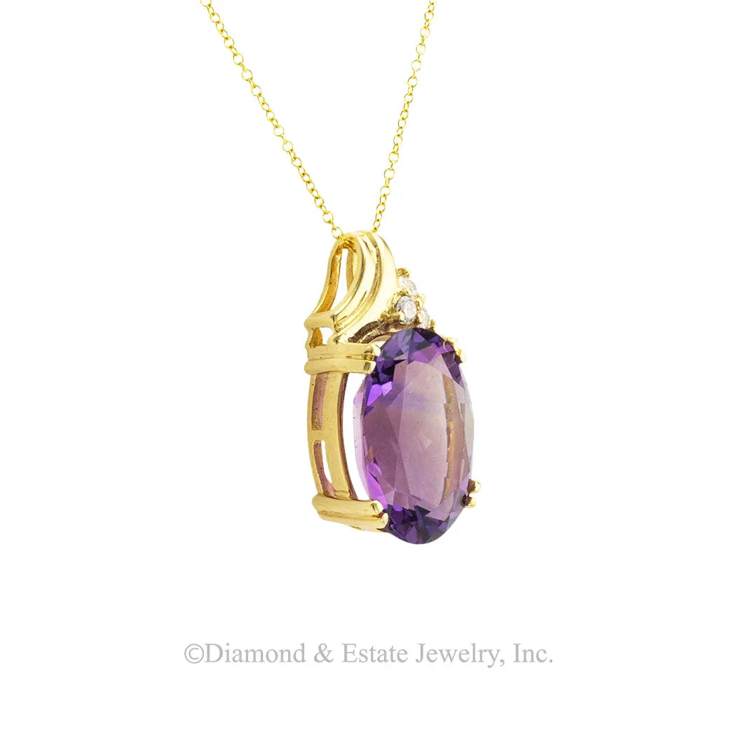 Amethyst Diamond Yellow Gold Pendant