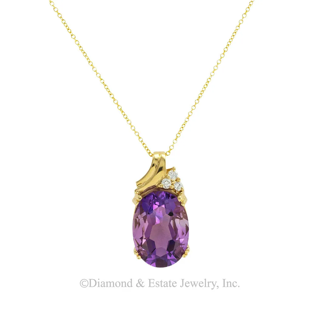 Amethyst Diamond Yellow Gold Pendant