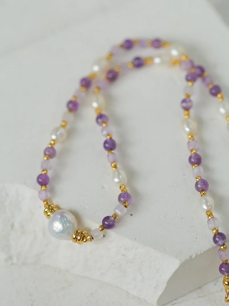 Amethyst Rice-Shaped Pearl Necklace