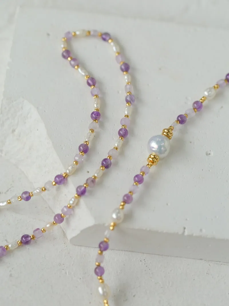 Amethyst Rice-Shaped Pearl Necklace