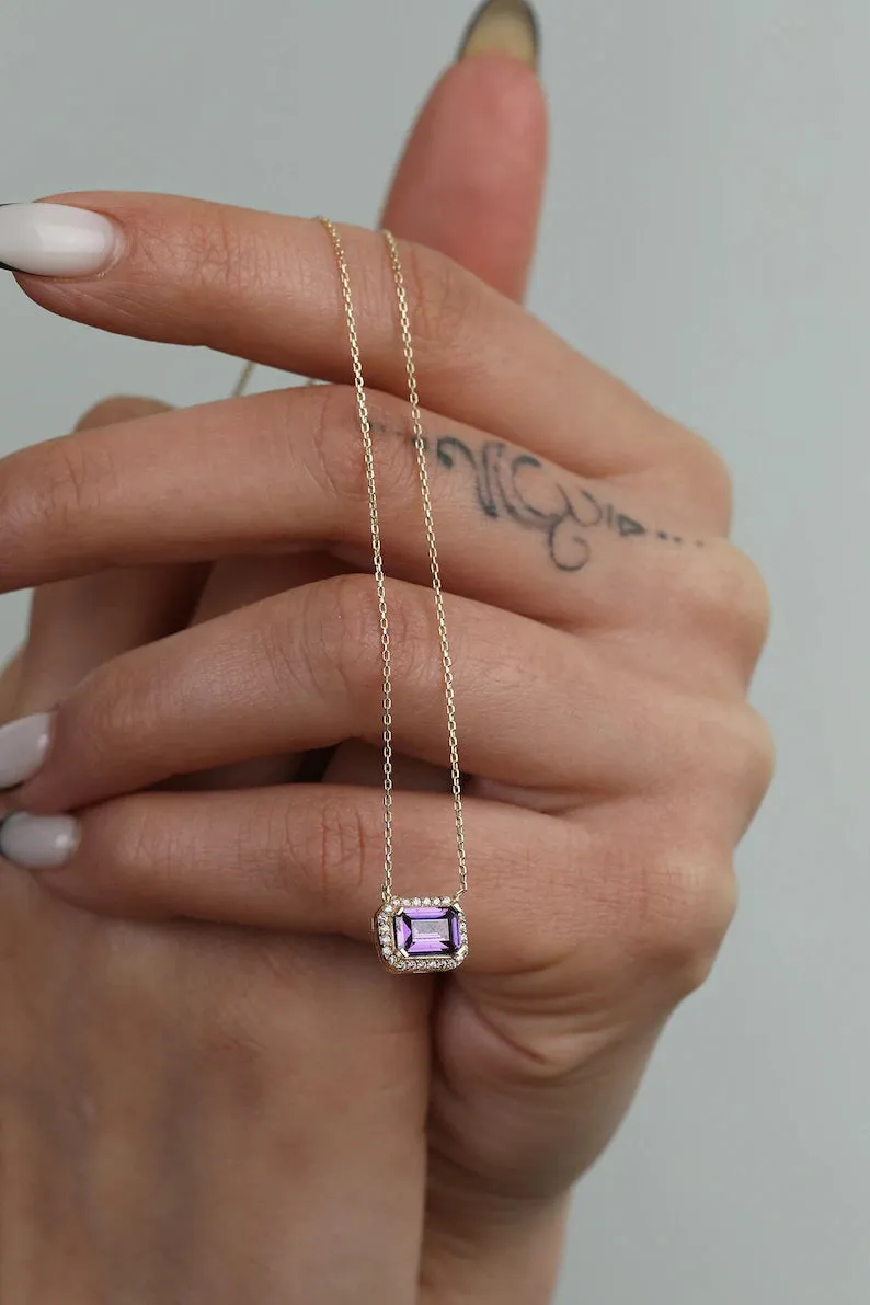 Amethyst Stone Emerald Cut Necklace