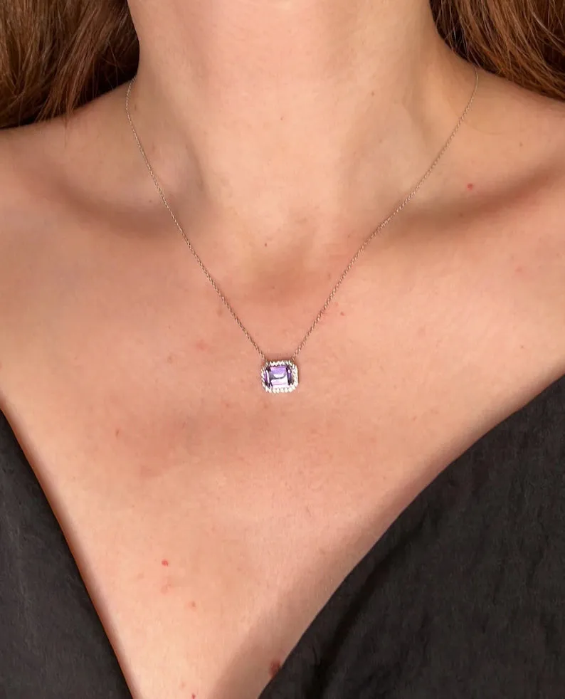 Amethyst Stone Emerald Cut Necklace