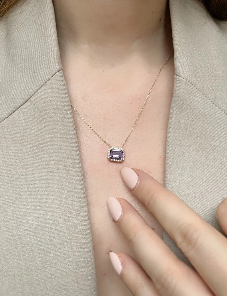 Amethyst Stone Emerald Cut Necklace