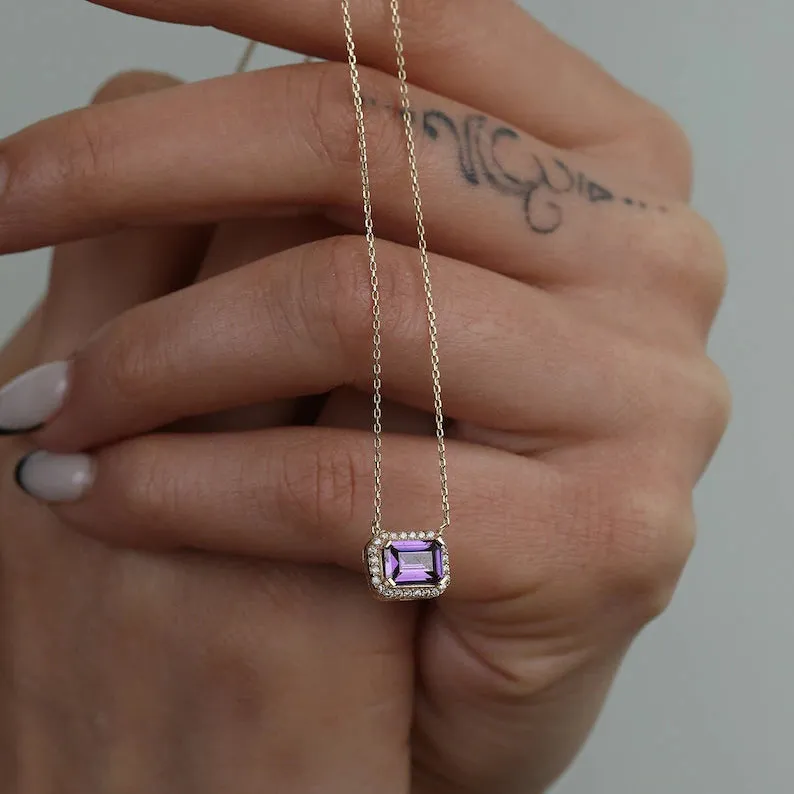 Amethyst Stone Emerald Cut Necklace