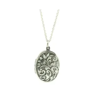 Antique 1881 Sterling Silver Oval Locket Necklace