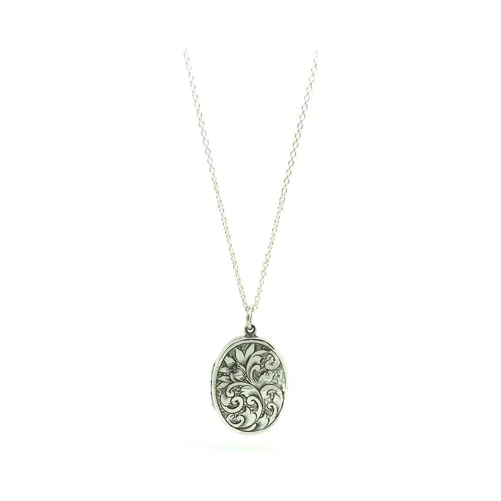 Antique 1881 Sterling Silver Oval Locket Necklace