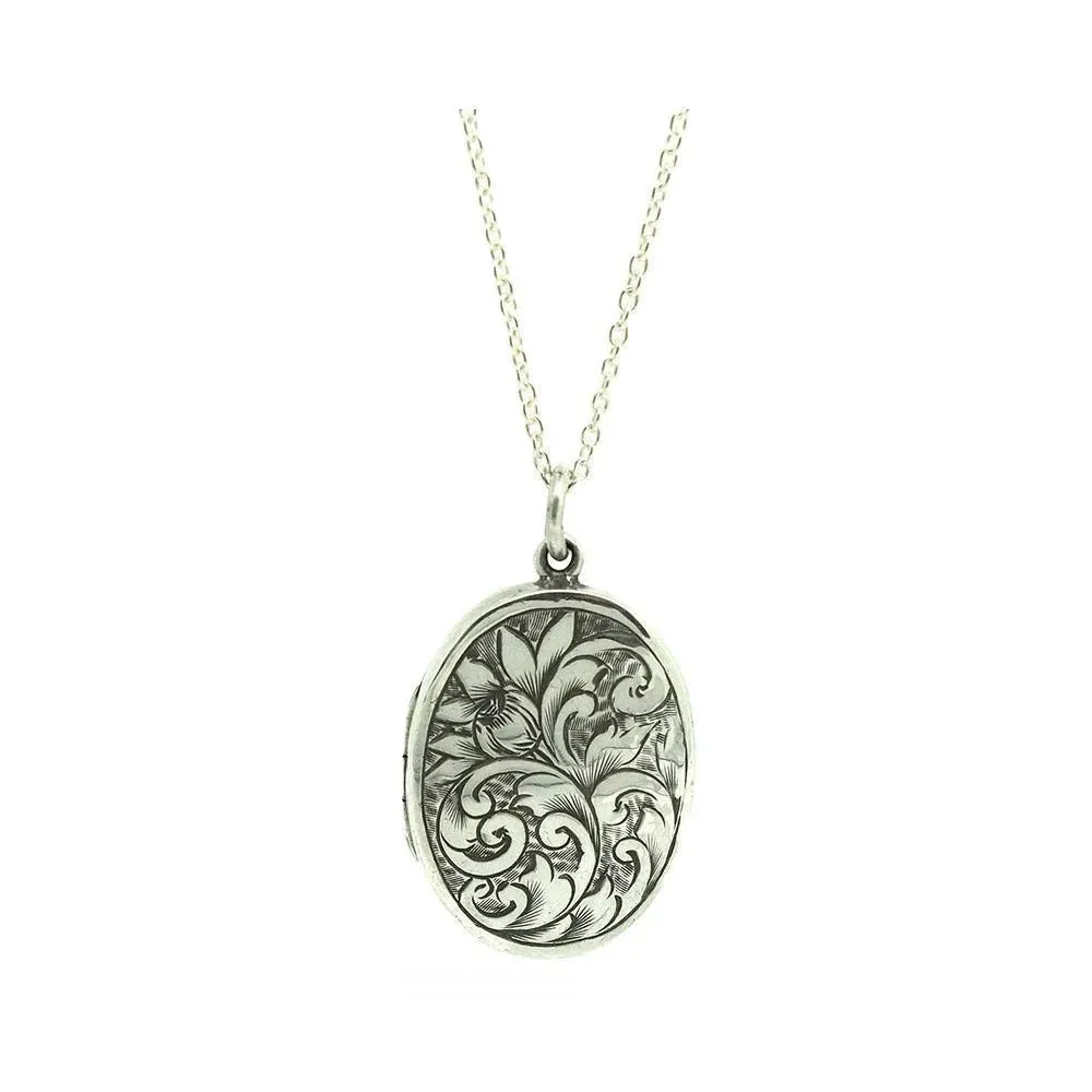Antique 1881 Sterling Silver Oval Locket Necklace