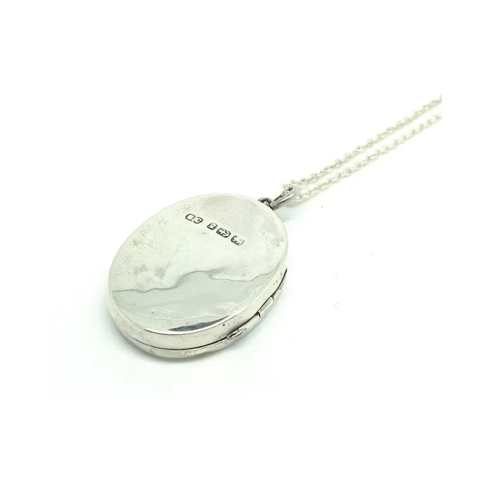 Antique 1881 Sterling Silver Oval Locket Necklace