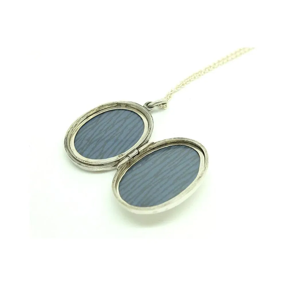 Antique 1881 Sterling Silver Oval Locket Necklace
