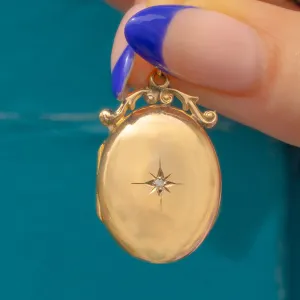 Antique 9ct Gold Diamond Oval Locket