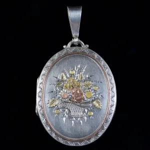 Antique Victorian Bouquet Locket Silver 18Ct Circa 1900