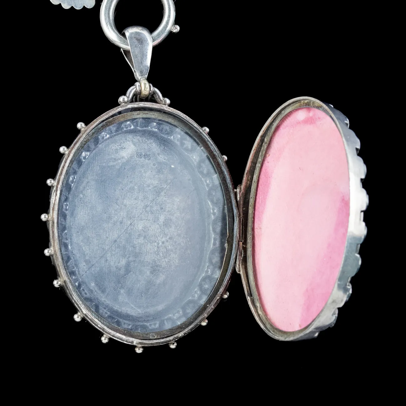 Antique Victorian Locket And Collar Necklace Sterling Silver Dated 1886