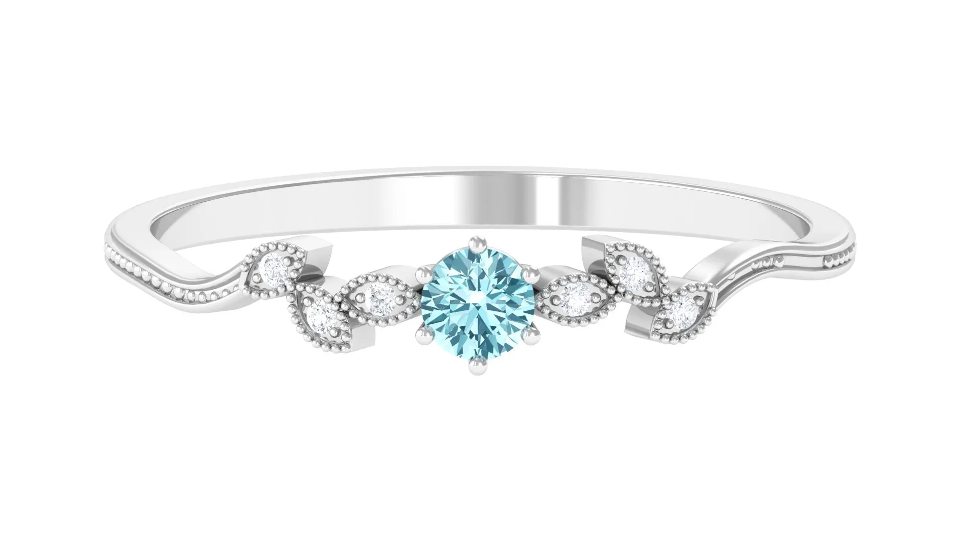 Aquamarine and Diamond Leaf Branch Promise Ring
