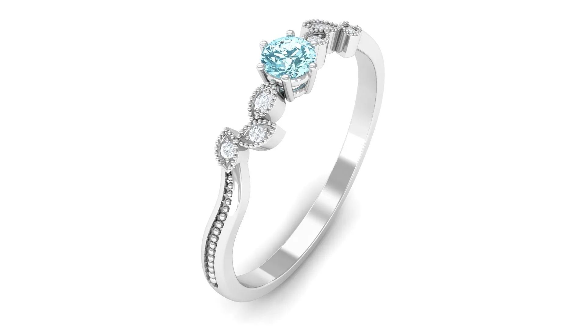 Aquamarine and Diamond Leaf Branch Promise Ring