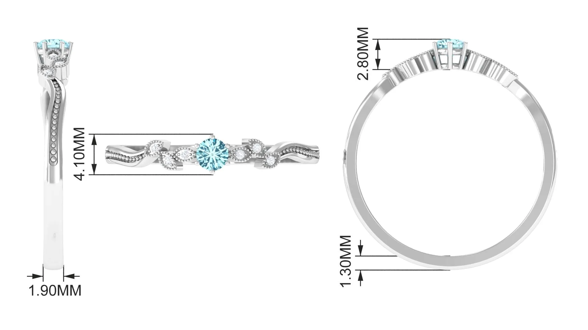 Aquamarine and Diamond Leaf Branch Promise Ring