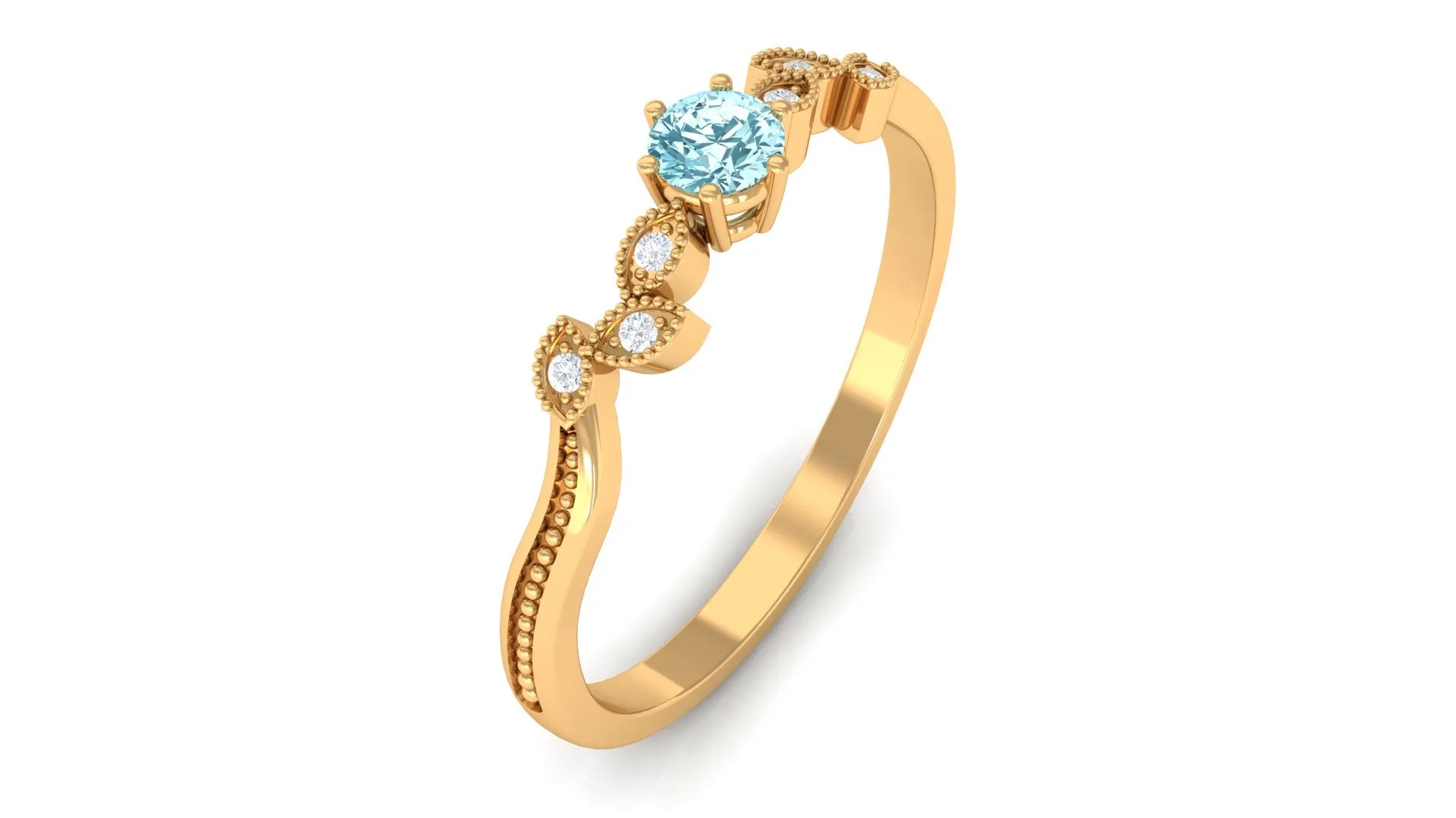 Aquamarine and Diamond Leaf Branch Promise Ring