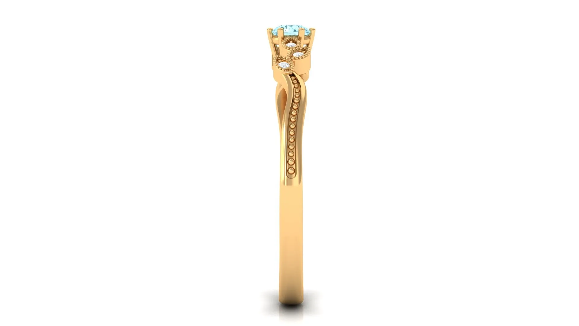 Aquamarine and Diamond Leaf Branch Promise Ring