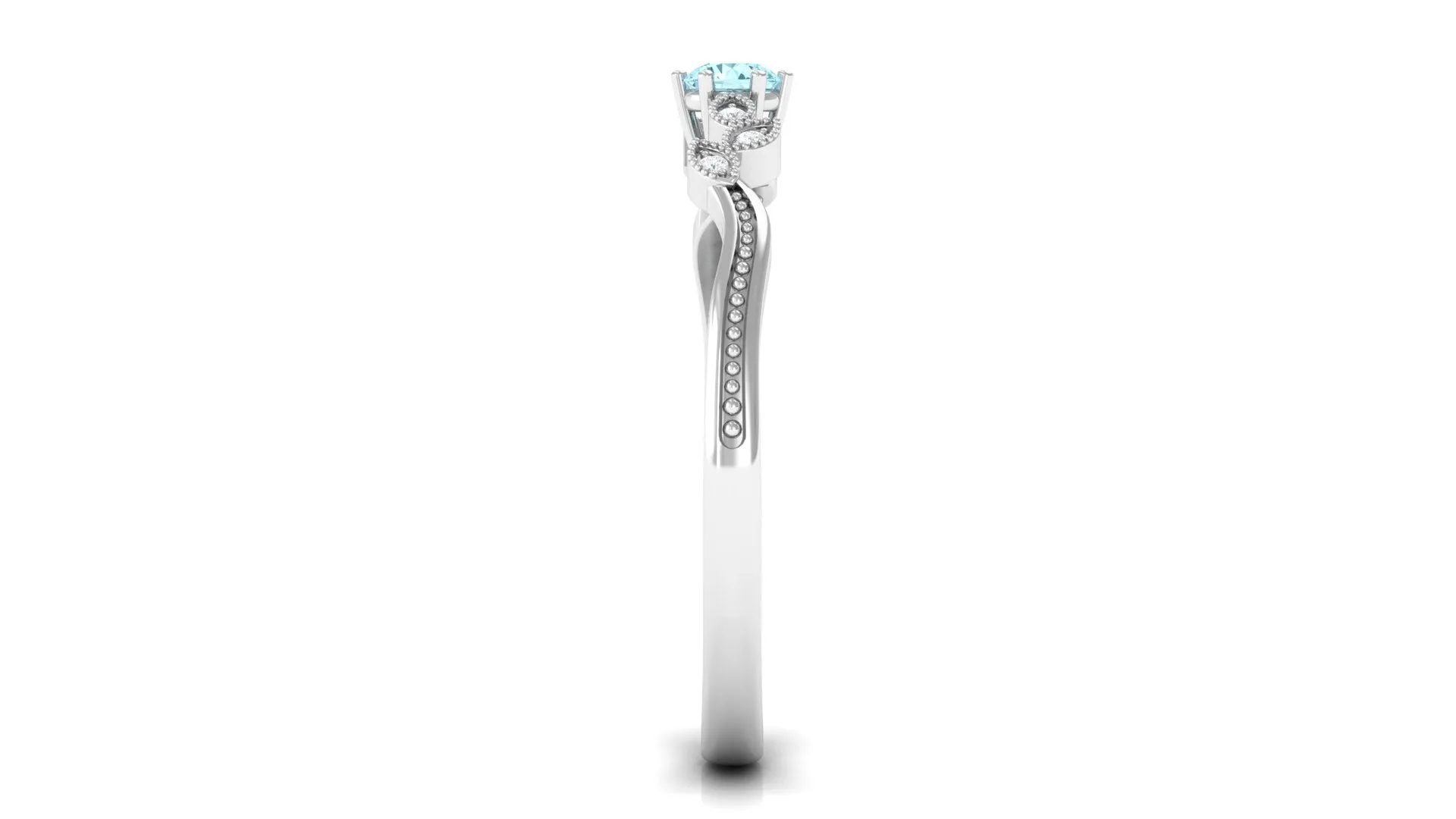 Aquamarine and Diamond Leaf Branch Promise Ring