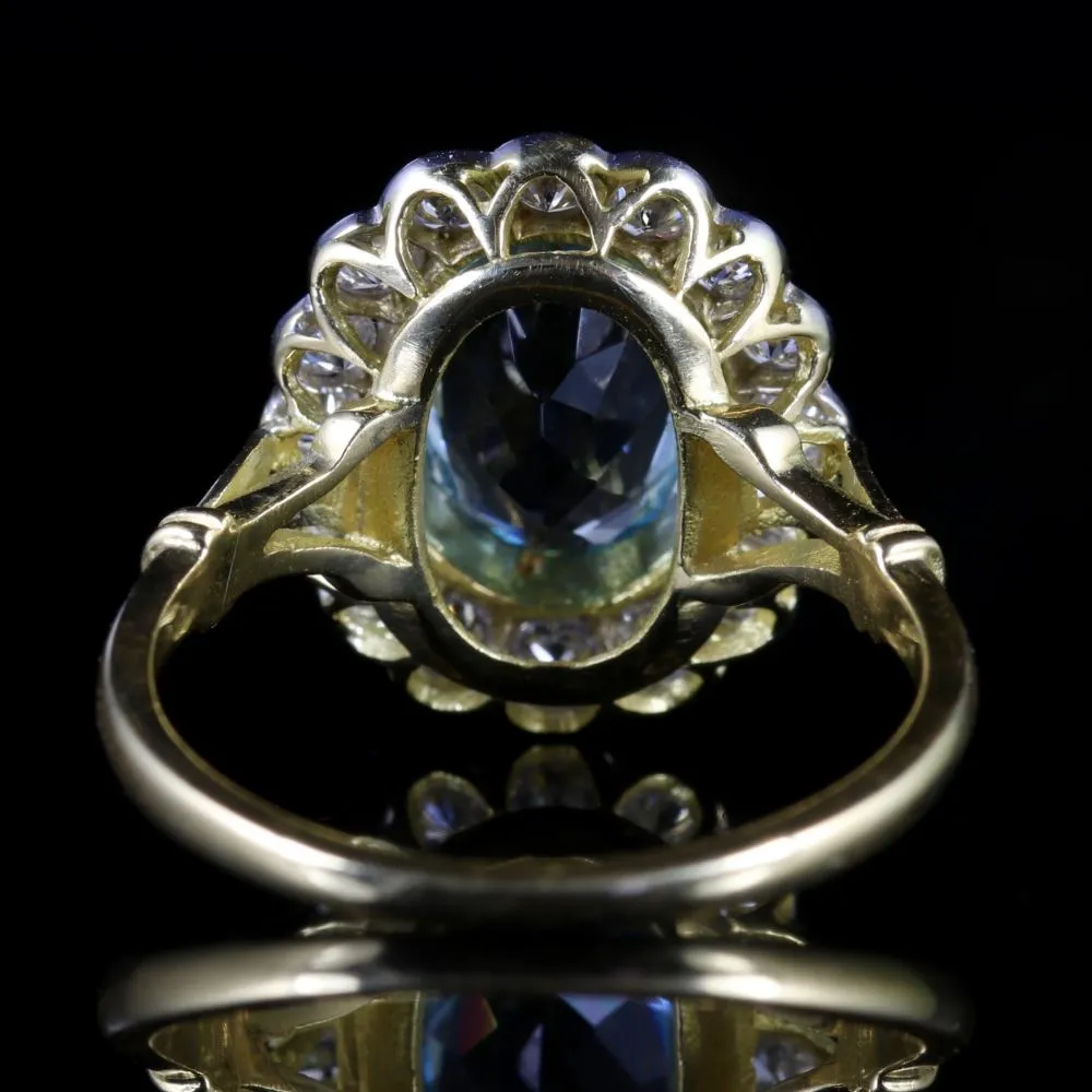 Aquamarine Diamond Cluster Ring 18Ct Gold