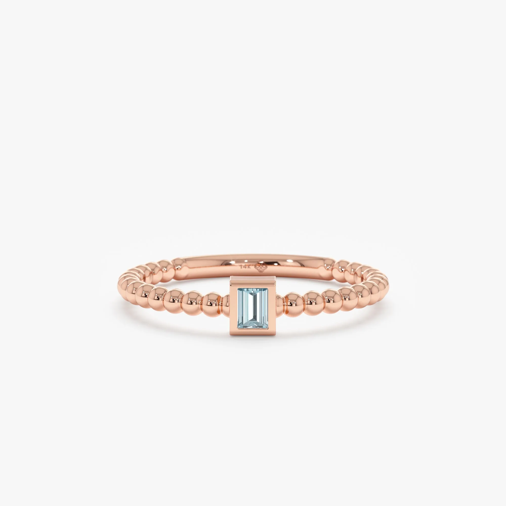Aquamarine Ring In Solid Gold Beaded Design, Liv