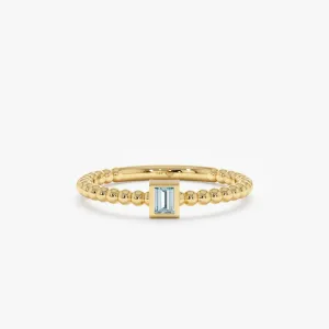 Aquamarine Ring In Solid Gold Beaded Design, Liv