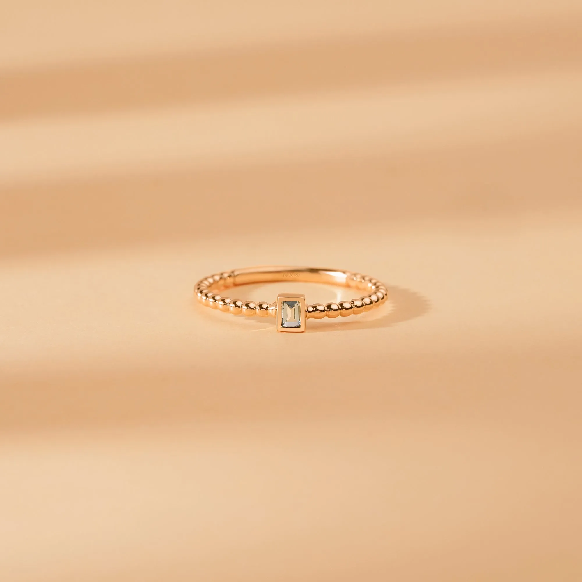 Aquamarine Ring In Solid Gold Beaded Design, Liv