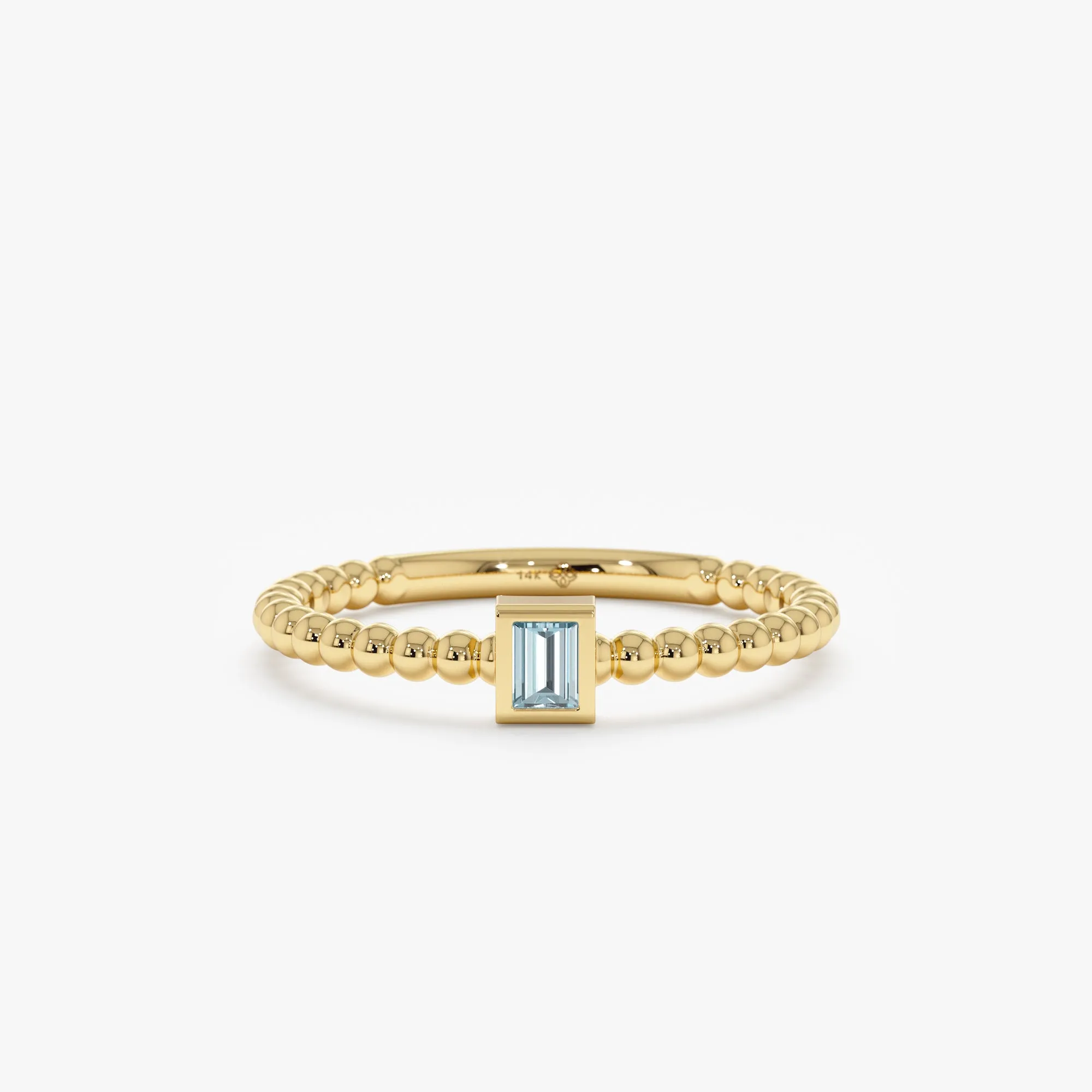 Aquamarine Ring In Solid Gold Beaded Design, Liv