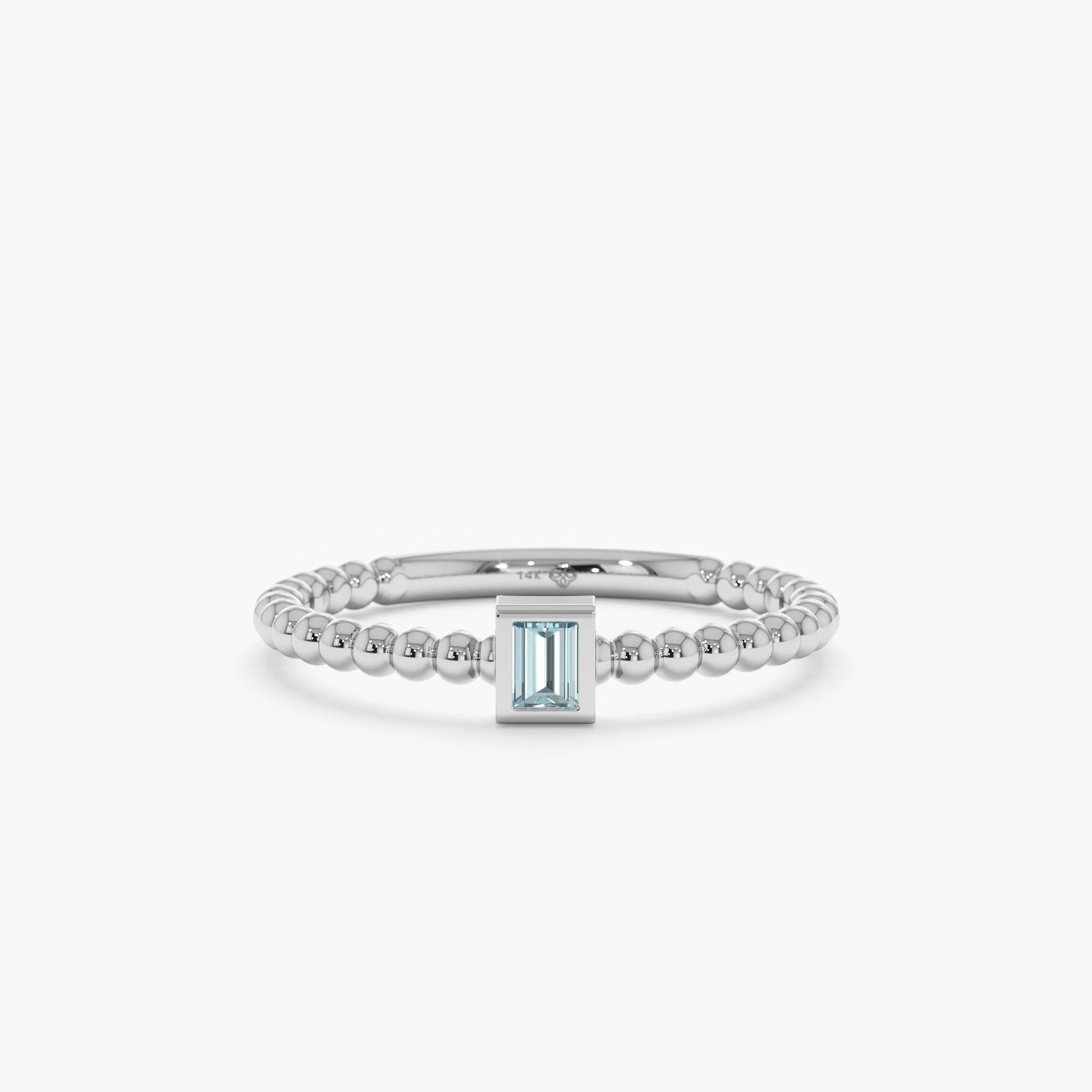 Aquamarine Ring In Solid Gold Beaded Design, Liv