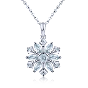 Aquamarine Stone Snowflake Necklace