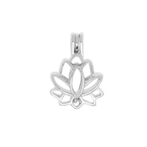 Aromatherapy Diffuser Locket Pendant, Lotus Flower 17.5x25mm, 1 Pendant, Silver Tone