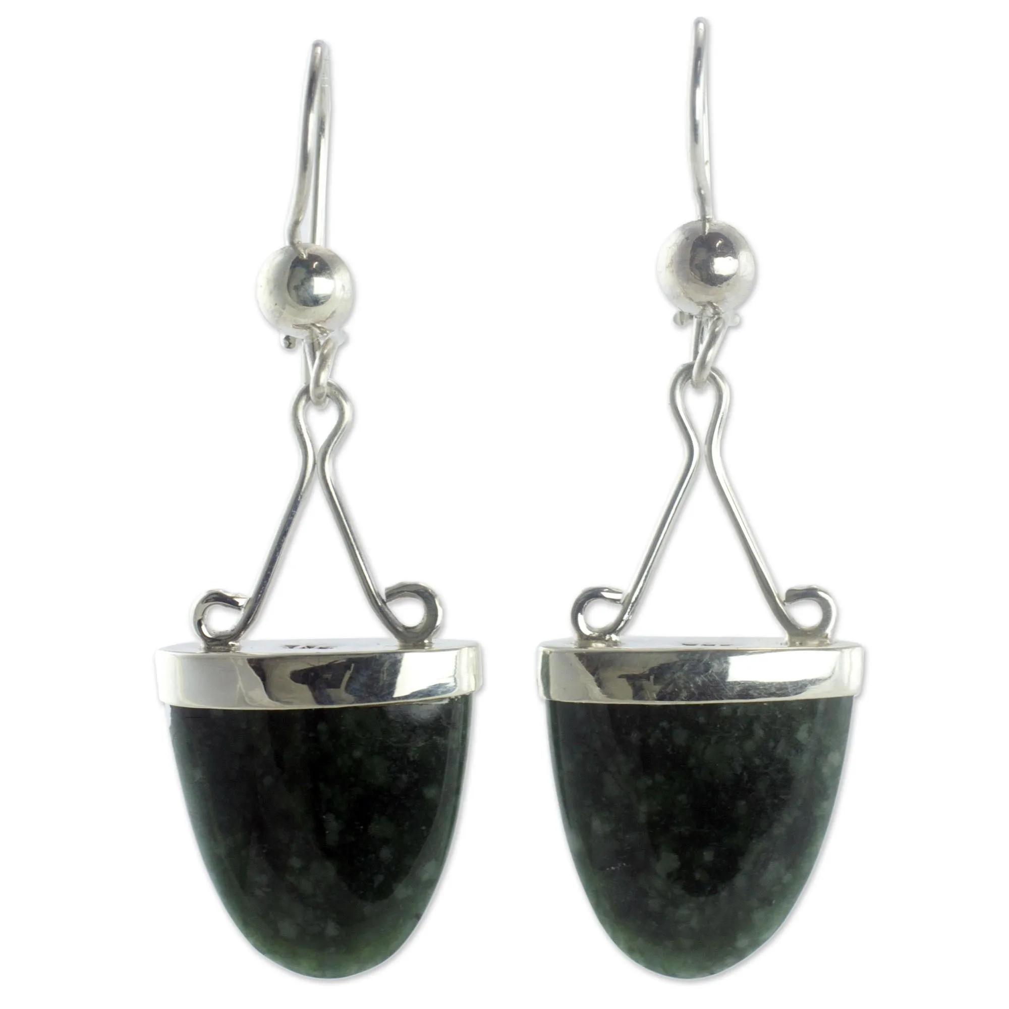 Artisan Crafted Jade and Sterling Silver Earrings - Power of Life | NOVICA