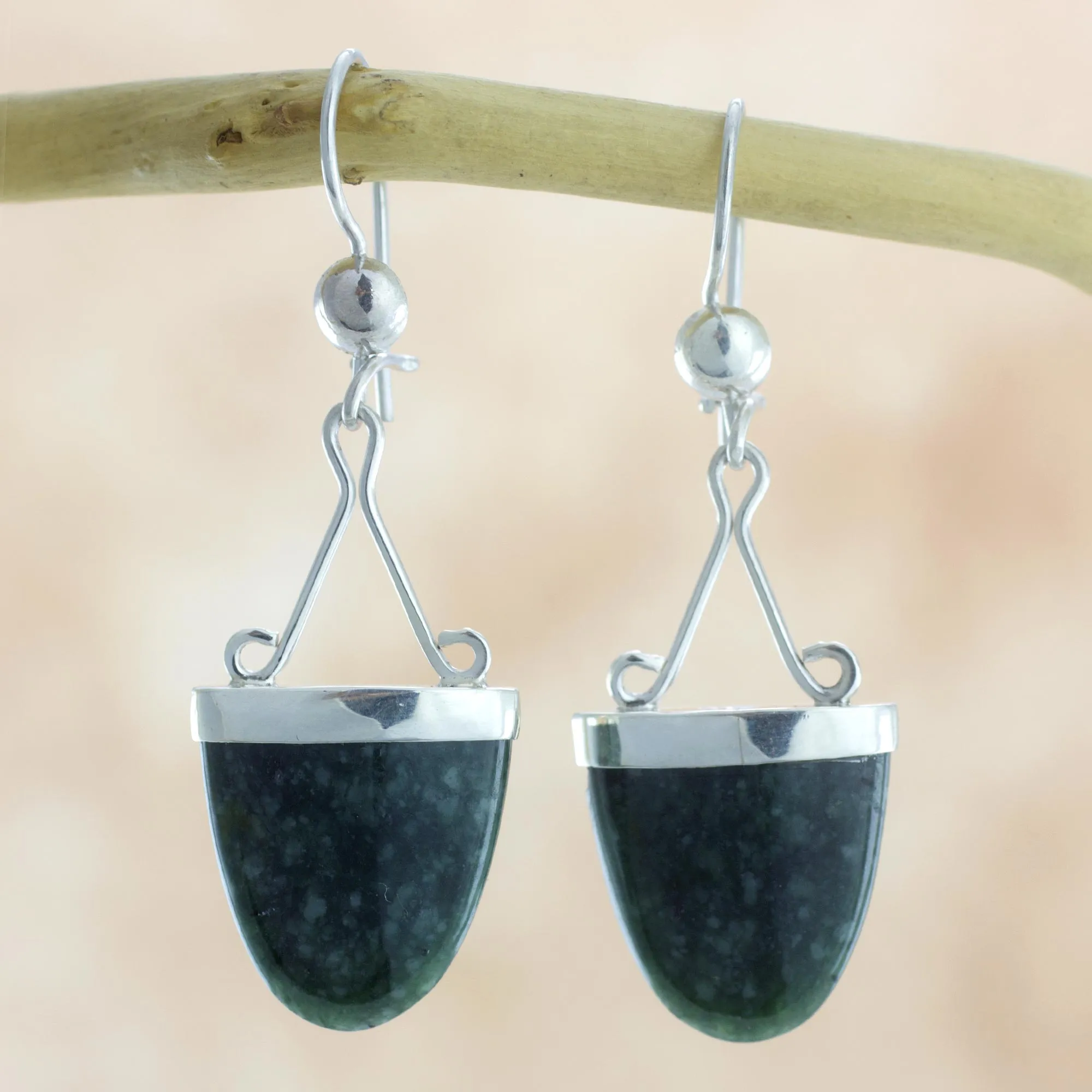 Artisan Crafted Jade and Sterling Silver Earrings - Power of Life | NOVICA