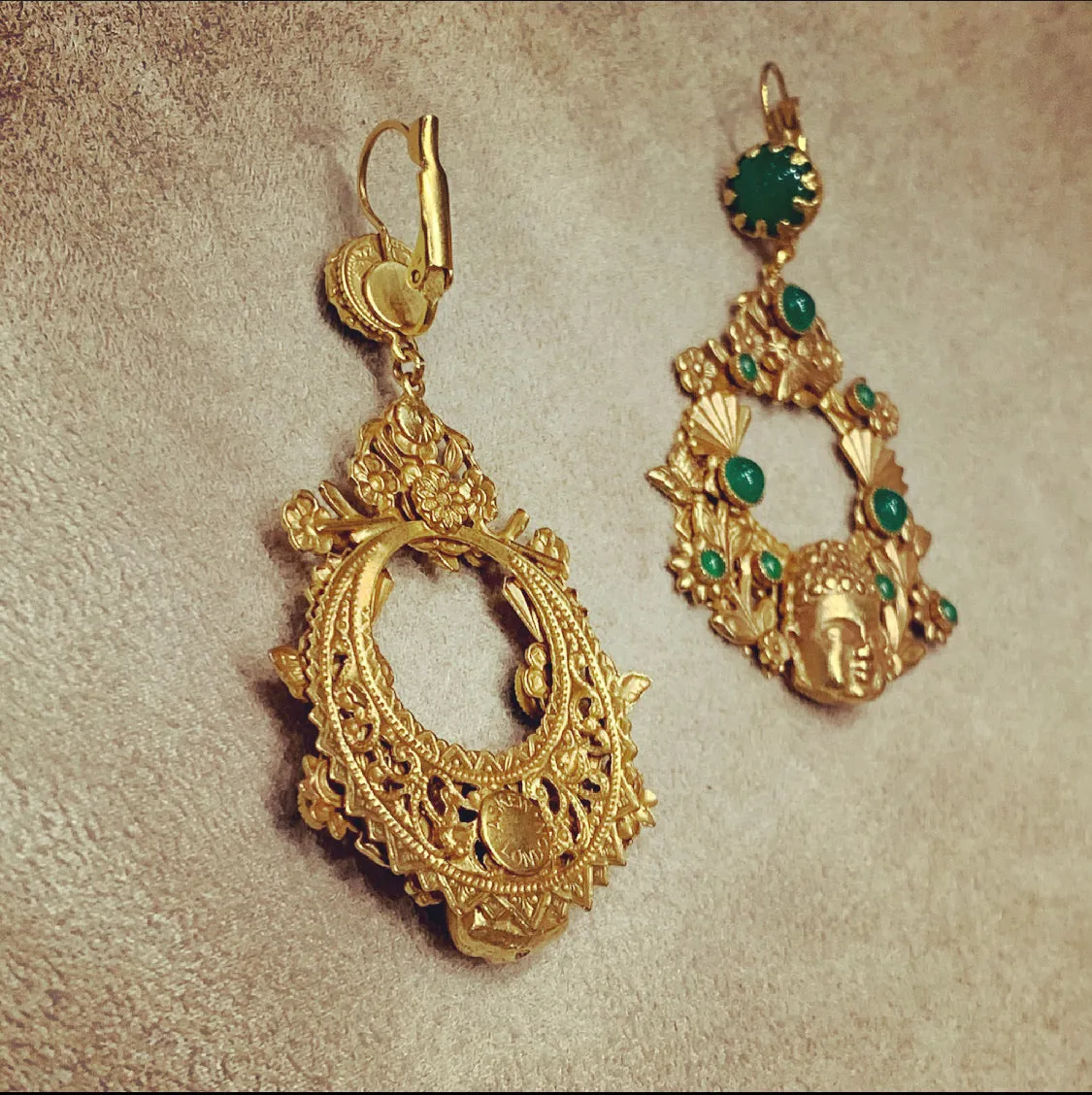 Askew London Buddha head bird statement earrings