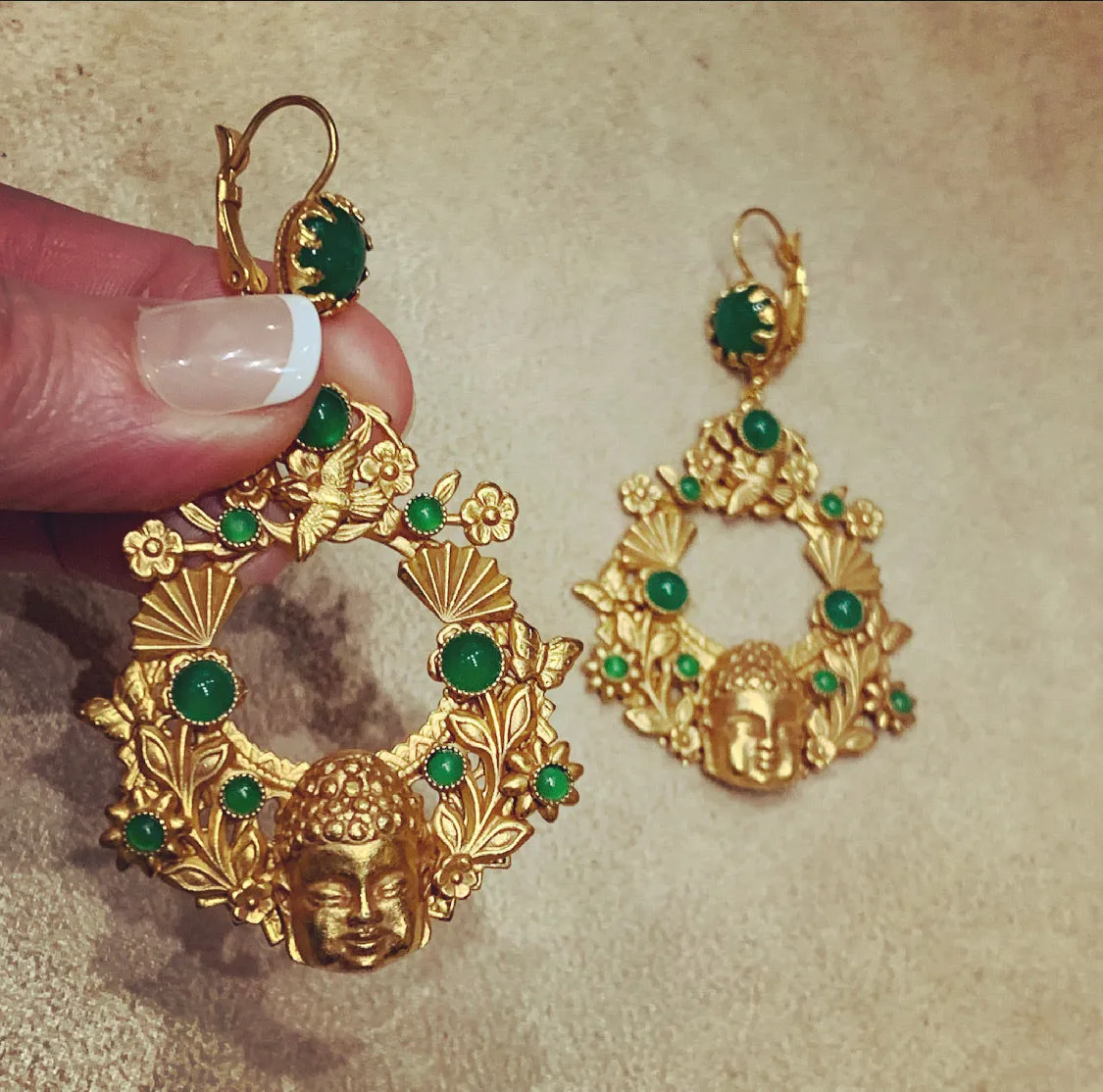 Askew London Buddha head bird statement earrings